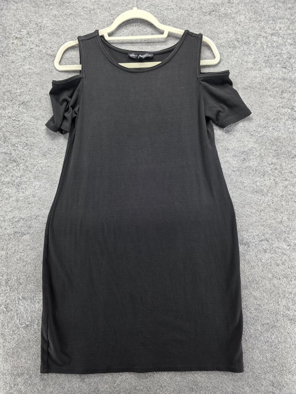 White House Black Market Dress Womens S Black Bodycon Jersey Short Cold Shoulder